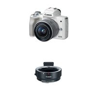 Canon EOS M50 Mirrorless Camera Kit w/EF-M15-45mm Lens and 4K Video (White) + Canon EOS M Mount Adapter