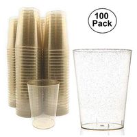 100 pc 10 Ounce Gold Glitter Disposable Plastic Cups 10 oz BPA-Free Durable Ideal for Home Office, or Business Wedding Bridal Shower Baby Shower Gold Glitter theme