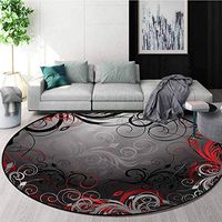 RUGSMAT Red and Black Art Deco Pattern Non-Slip Backing Round Area Rug,Mystic Magical Swirls Oriental Floor and Carpets Diameter-47