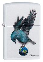 Zippo Spazuk Bluebird Perched on Earth White Matte Pocket Lighter, White Matte Bluebird, One Size
