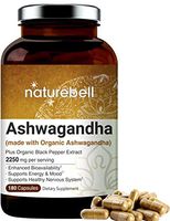 Ashwagandha Capsules 2250mg Per Serving (Made with Organic Ashwgandha), 180 Counts, Supports Healthy Nervous System, Mood, Memory and Brain Health, No GMOs and Made in USA