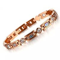 HiTreasure Womens Rose Gold Titanium Steel CZ Zircon 4 Elements Magnetic Therapy Health Link Bracelet Pain Relief