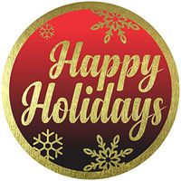Happy Holidays Stickers Seals Labels - (Pack of 120) 2" Large Round Gold Foil Stamping on Red Black for Christmas Cards Gift Envelopes Boxes