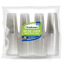 Freshware Plastic Cups with Lids [20 oz, 100-Pack] - Disposable Cold Drink Party Cups, Crystal Clear PET Cups