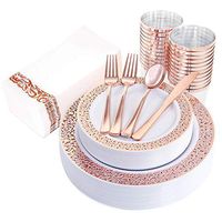 I00000 160pcs Lace Dinnerware Set, 20 Rose Gold Dinner Plates 10.25", 20 Dessert Plates 7.5", 40 Forks, 20 Spoons, 20 Knives, 20 Plastic Cups 10oz, 20 Linen Like Paper Napkins