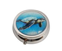 Halulu Sea Turtle Drawing Custom Fashion Round Glass Pill Case 2.1 Inch Tablet Holder Storage Bag Wallet
