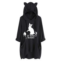 Sunhusing Womens Cute Lazy Lying Cat Printed Solid Color Long Sleeve Sweatshirt Cat Ear Hooded Pocket Tunic Tops(Black,3XL)