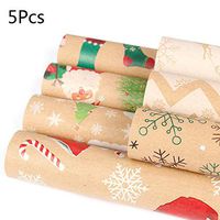 Yuxiale Kraft Christmas Wrapping Paper Bundle Set – 5 Rolls – Multiple Classic Holiday Patterns Great for Holiday and Special Occasion Gifts