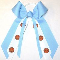 Sublimation Specialties Basketball Hair Bow - Made in the USA, Light Blue, White Pony Band