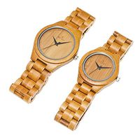 Natural Bamboo Wood Watch Men Women Size Wristwatches Miyota Analog Quartz Movement with Bamboo Band (Couple-size)