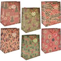 24 Large Brown Christmas Kraft Gift Bags Reusable Bulk Variety Set Assortment with Handles & Coordinating Gift Tags for Wrapping Holiday Presents Party Favor Decorations 6 Beautiful Winter Designs
