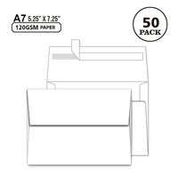 A7 White Envelopes 5X7 50 Pack - Quick Self Seal,Square Flap¡ê?for 5x7 Cards| Perfect for Weddings, Invitations, Photos, Graduation, Baby Shower, Stationery for General, Office | 5.25 x 7.25 inches