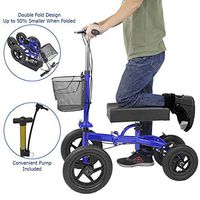 Clevr Quad All Terrain Foldable Medical Steerable Knee Walker Scooter, Blue, Walking Aid Roller for Foot Injuries, Height Adjustable Crutch Alternative, Deluxe Brake System & Basket