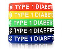 Rinspyre 5 Pack - Type 1 Diabetes Bracelet for Men Women Silicone Medical Alert ID Wristbands 7.5"