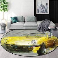 RUGSMAT Car Round Kids Rugs,Vintage Retro Style Cuban Pattern Floor Seat Pad Home Decorative Indoor Diameter-39