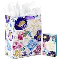 Hallmark 13" Large Gift Bag with Tissue Paper and Mothers Day Card (Purple Flowers)