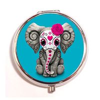 Pink Day of the Dead Sugar Skull Baby Elephant Custom Design Round Pill Box Medicine Tablet Holder Organizer Dispenser Case