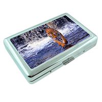 Tiger Waterfall Em1 Hip Silver Cigarette Case Id Holder Metal Wallet 4" X 2.75" RFID Protection