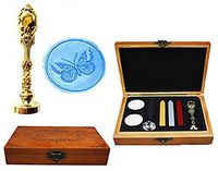 MNYR Butterfly Decorative Luxury Wood Box Gold Metal Peacock Wedding Invitations Gift Cards Paper Stationary Envelope Seals Custom Wax Seal Sealing Stamp Wax Sticks Melting Spoon Wood Gift Box Kit