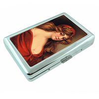 Vintage Gypsy Woman Fortune Teller S1 Silver Cigarette Case Metal Wallet Id Holder 4" X 2.75" RFID Protection