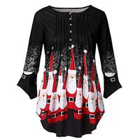 Meikosks Ladies Flare Cuff Blouse Plus Size Christmas Print T Shirt Crinkle Chest Pullover Tunic Black