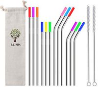 ALINK 12-Pack Stainless Steel Metal Straws with Silicone Tips, Long Reusable Drinking Straws for 20oz/ 30oz Yeti/Rtic Tumblers, Starbucks, Tervis with 2 Cleaning Brush and Carrying Case