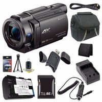 Sony FDR-AX33 4K Ultra HD Handycam Camcorder + NP-FV70 Battery + External Charger + 16GB SDHC Card + Case + Card Reader + Card Wallet Saver Bundle