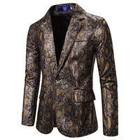 Naladoo Latest Suit Men's Slim Button Suit Plaid Turn-Down Collor Solid Coat Yellow