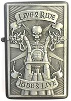 Eclipse"Live to Ride" Biker Skull Design Windproof Jet Flame Pocket Torch Lighter, 1880 (Black Frame)