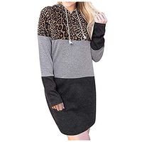 Aniywn 2019 Stylish Long-Sleeved Leopard Colorblock Casual Pullover Hooded Dress for Women Dark Gray