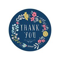 Andaz Press Stylish Bulk Thank You Round Circle Label Stickers, 2-inch, Olivia Blue Floral Flowers Wreath on Navy Blue, 80-Pack Colored Birthday Wedding Party Decorations Stationary Supplies