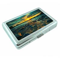 Beach Rock Sunset Em1 Hip Silver Cigarette Case Id Holder Metal Wallet 4" X 2.75" RFID Protection