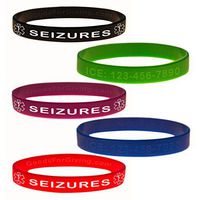 Custom Seizures ID Bracelet Wristband Combo - 5 Pack - 7 Inches - Youth - Black Blue Green Red Purple