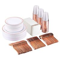 DaPanda 350 pcs Premium Disposable Tableware Set, (50 Guest Pack, Rose Gold, Round), Extra Heavyweight | Wedding | Party | Special Occasions