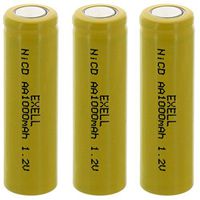 3x Exell AA 1.2V 1000mAh NiCD Flat Top Rechargeable Batteries for meters, radios, hybrid automobiles, high power static applications (Telecoms, UPS and Smart grid), radio controlled devices