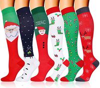 6 Pairs Compression Socks for Men Women Christmas Socks 20-30 mmHg Knee High Stockings