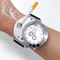 ArcWatch Men’s Stylish Flameless Windproof USB Cigarette Lighter/Watch | Heat Coil Ignition | Quartz Timepiece (Military Brown Strap)