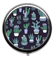Qien BaiSei Cartoon Cactus in The Rain Pattern Pill Box/Pill Case-Round Pill Box/Case- Three-Compartment Pill Box/Pill Case