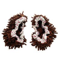 Microfiber Chenille Elastic Cuff Floor House Cleaning Mop Slippers Shoes Pair (Brown)