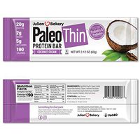 Julian Bakery Paleo Thin Protein Bar | Coconut Cream | Egg White Protein | 20g Protein | 5 Net Carbs | 12 Bars