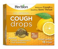 Herbion Naturals Cough Drops with Natural Honey Lemon Flavor, 18 Drops, Oral Anesthetic - Relieves Cough, Throat, Bronchial Irritation, Soothes Sore Mouth, for Adults and Children
