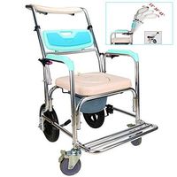 Chair 5in 1 Commode with Wheeled Toilet Wheelchair Shower Transport 4 Wheel Brakes(360°)/Adjustable Commode Wheechair