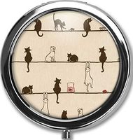 Cat Background Custom Round Black Pill Case Pocket 2.1 inches Medicine Tablet Holder Organizer Case for Purse/Three-Compartment Pill Box/Black Pill Case