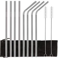 Set of 8 Stainless Steel Metal Straw 8.5”, 20 OZ Tumbler Thread Bagged Reusable Drinking Rounded Straws, Cleaning Brushes Included(4 Straight+4 Bent+2 Brushes+Carry Bag)