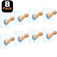 Self Adhesive Hat Hooks Hanger Wall Mounted Anti-Skid Handmade Natural Vintage Wooden Hat Rack Coat Towel Hooks for Hanging Door Closet Bathroom-8 Packs
