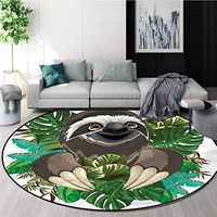 RUGSMAT Sloth Round Area Rugs Living Room,Cartoon Mammal Jungle Pattern Floor Seat Pad Home Decorative Indoor Diameter-24