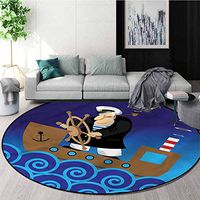 RUGSMAT Nautical Modern Machine Washable Round Bath Mat,Captain On A Ship Coffee Table Mat Non-Skid Living Room Carpet Diameter-35