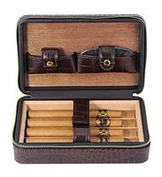4 Cigar Cedar Wood Lined Portable Travel Case - Brown Crocodile PU Leather