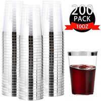 I00000 200pcs Silver Rimmed Plastic Cups, 10 OZ Clear Disposable Tumblers Perfect for Birthday, Valentine's Day, Parties