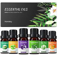 Homasy Aromatherapy Essential Oil Set, 100% Pure Essential Oils Gift Set, Top 6 Natural Essential Fragrance Oil Set for Diffuser, 10ML(Tea Tree, Peppermint, Lavender, Eucalyptus, Lemon Grass, Orange)
